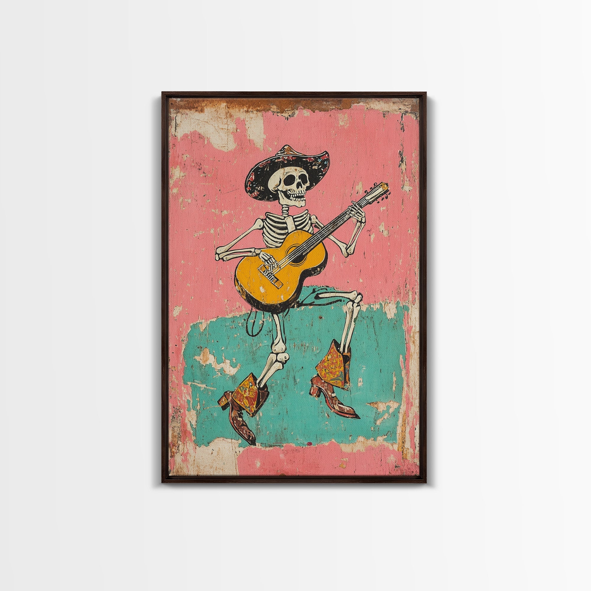 Retro Vaquero Skeleton Art Print, Canvas Art, Chicano Art, Spooky Mexican Art, Sugar Skull Art