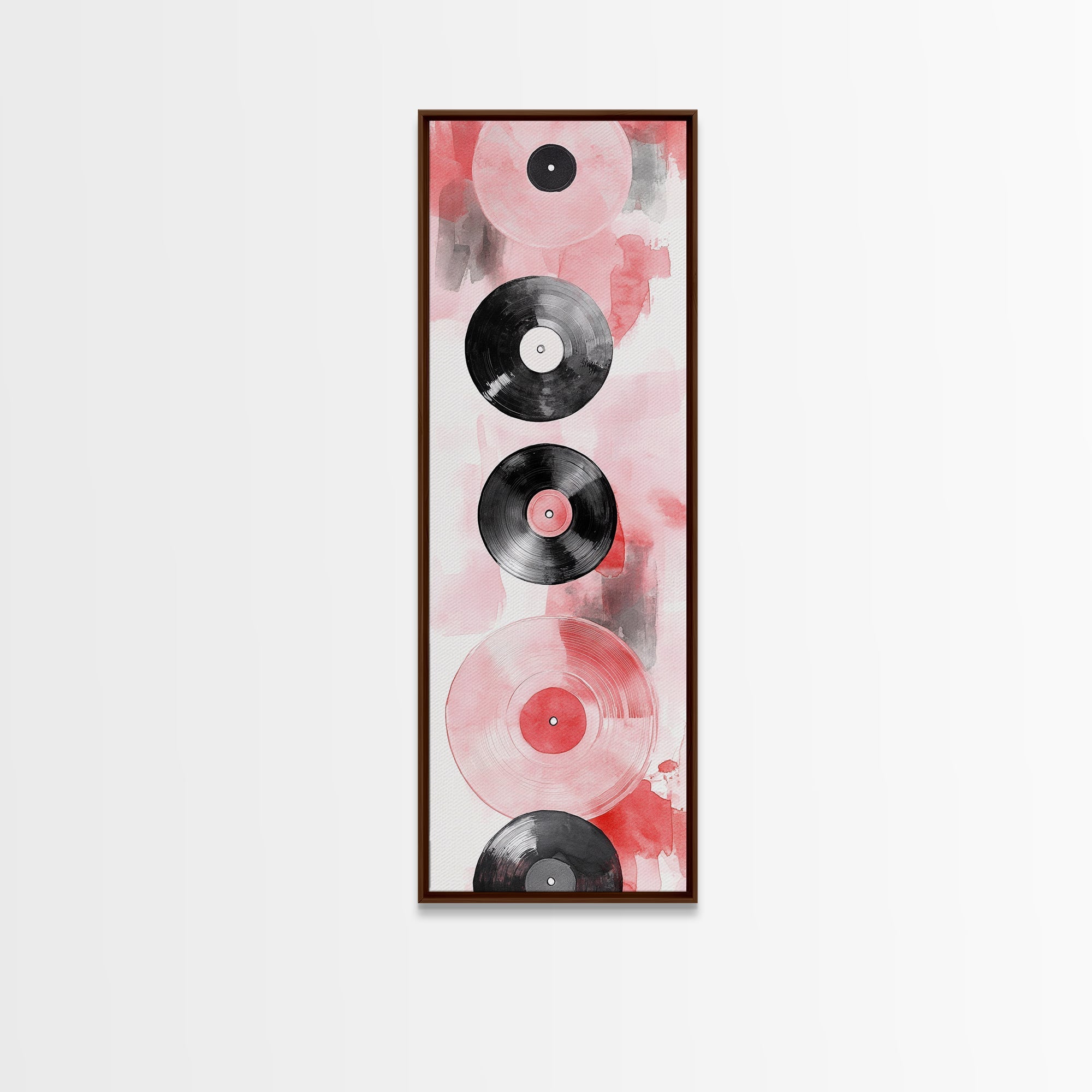 Abstract Vinyl Records Canvas Print, Retro Music Lover Wall Art, Light Pink Minimalist Art, Vertical Skinny Living Room Decor