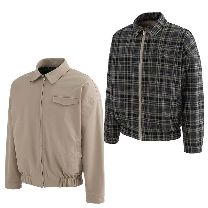 Vintage Plaid Spliced Reversible Lapel Jacket Unisex Fashion Loose Casual Versatile Outerwear