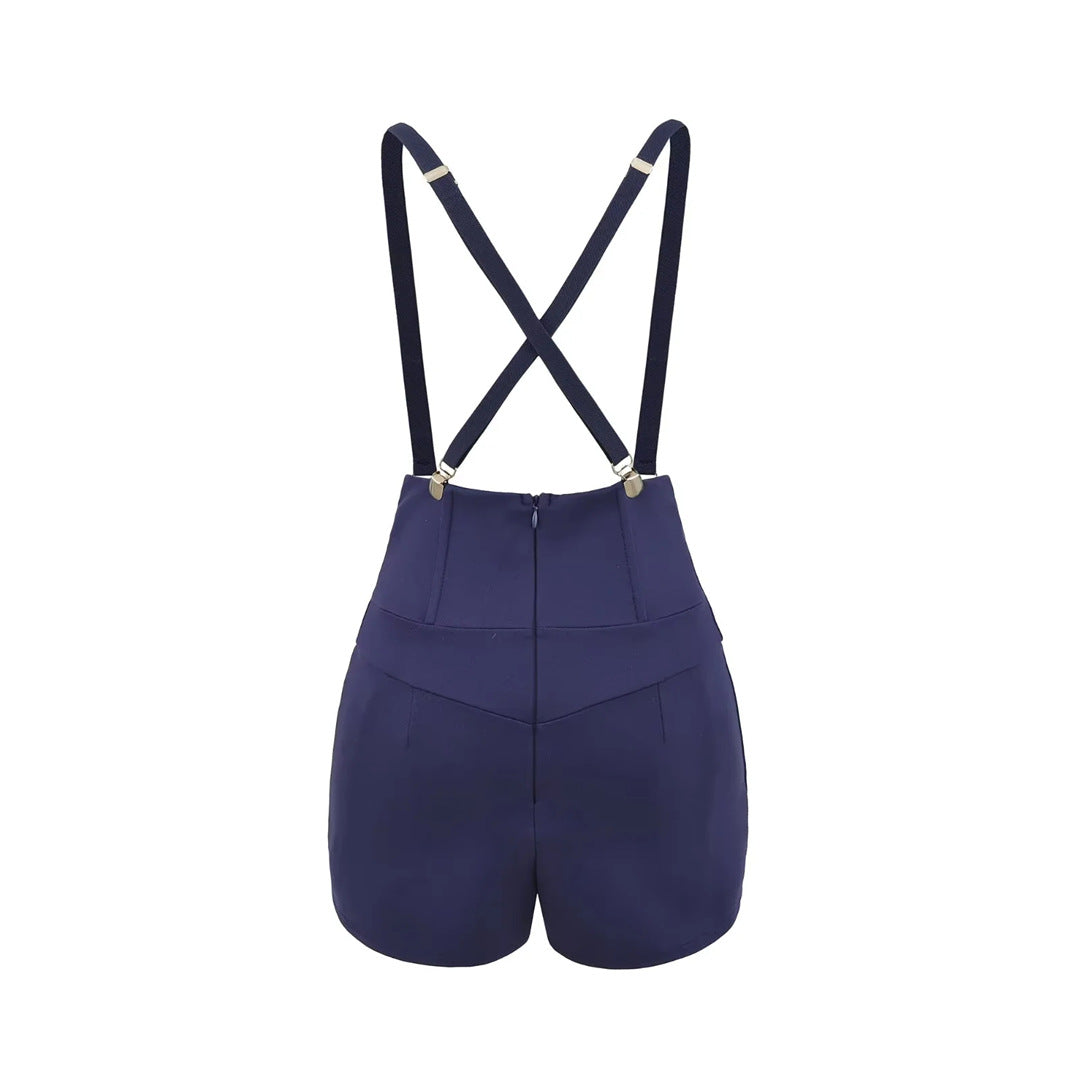 Vintage Solid Color Design Pleated High-Waisted Sexy Bodycon Shorts for Women, Elegant Office Wear with Strap Pants