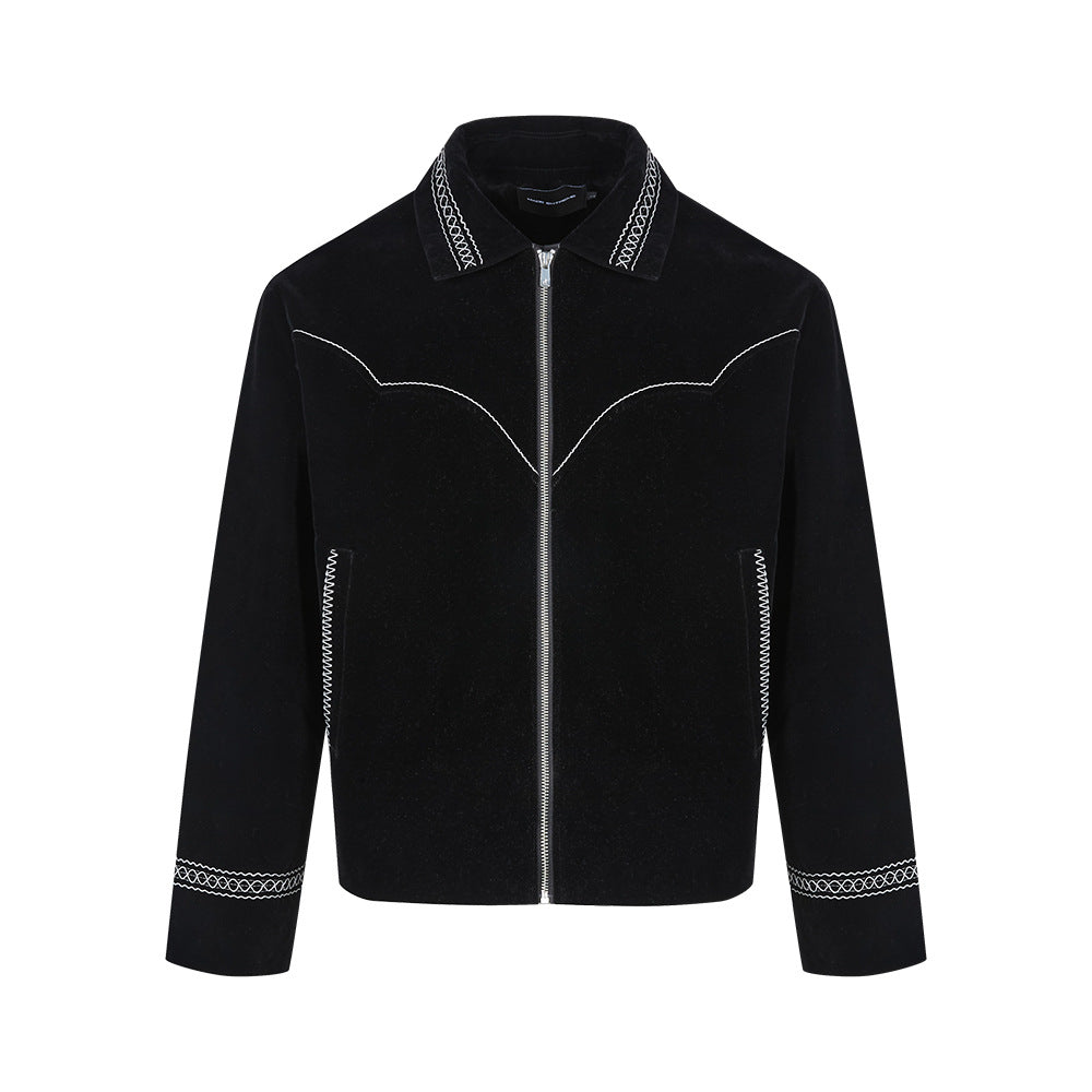 Jacket with Jacquard Pattern Zipper Clean Fit Loose Retro Outerwear for Men and Women