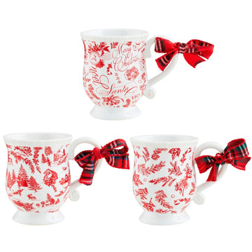 Red Toile Christmas Ceramic Mugs