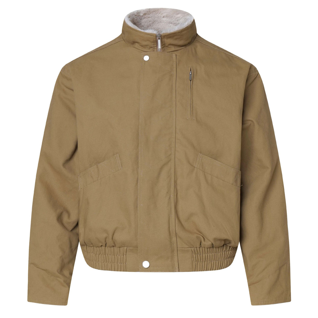 Retro Brown Stand Collar Warm Fleece Jacket Unisex Loose Casual Workwear Outerwear