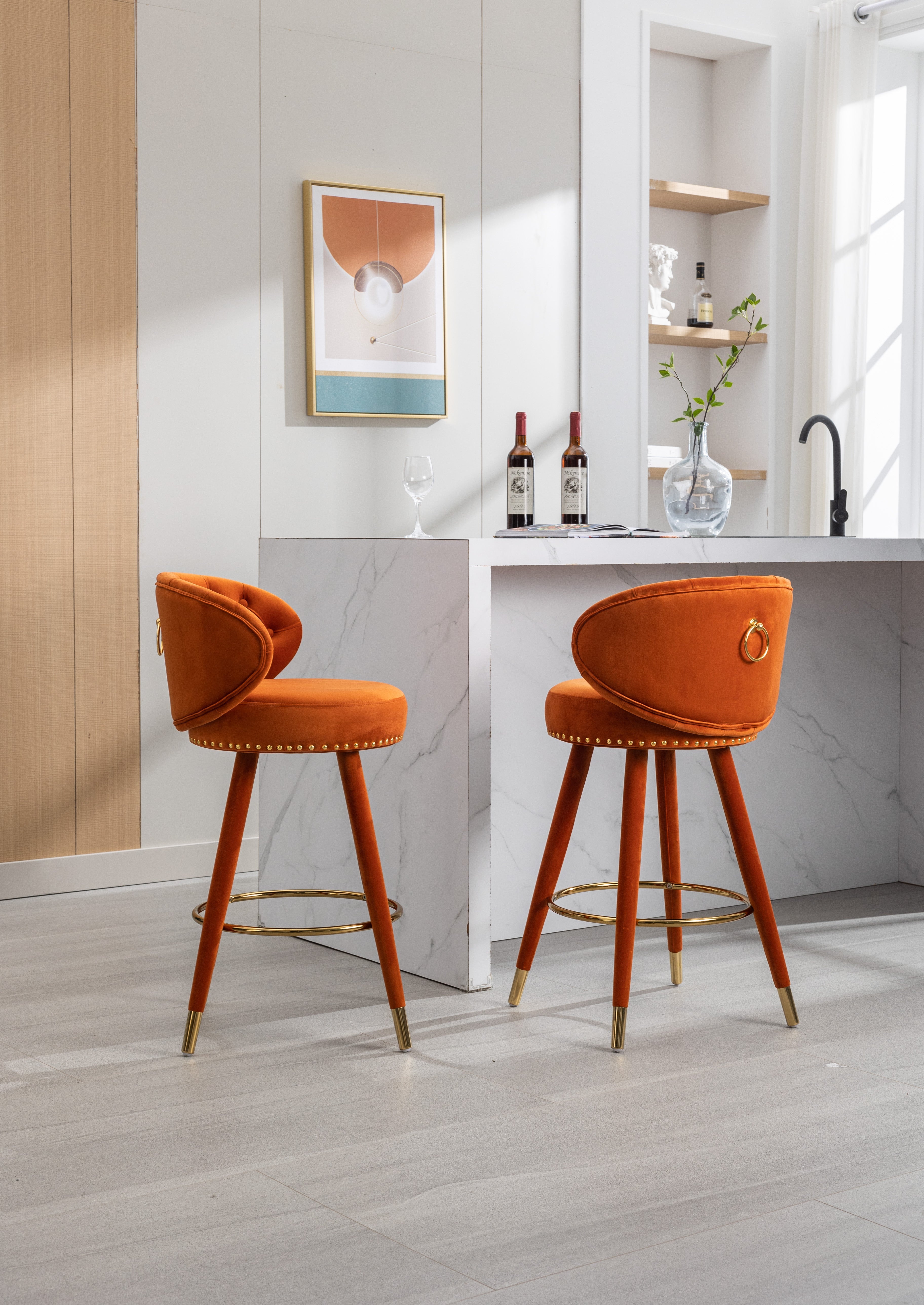 COOLMORE Counter Height Bar Stools Set of 2 for Kitchen Counter Solid Wood Legs with a fixed height of 360 degrees