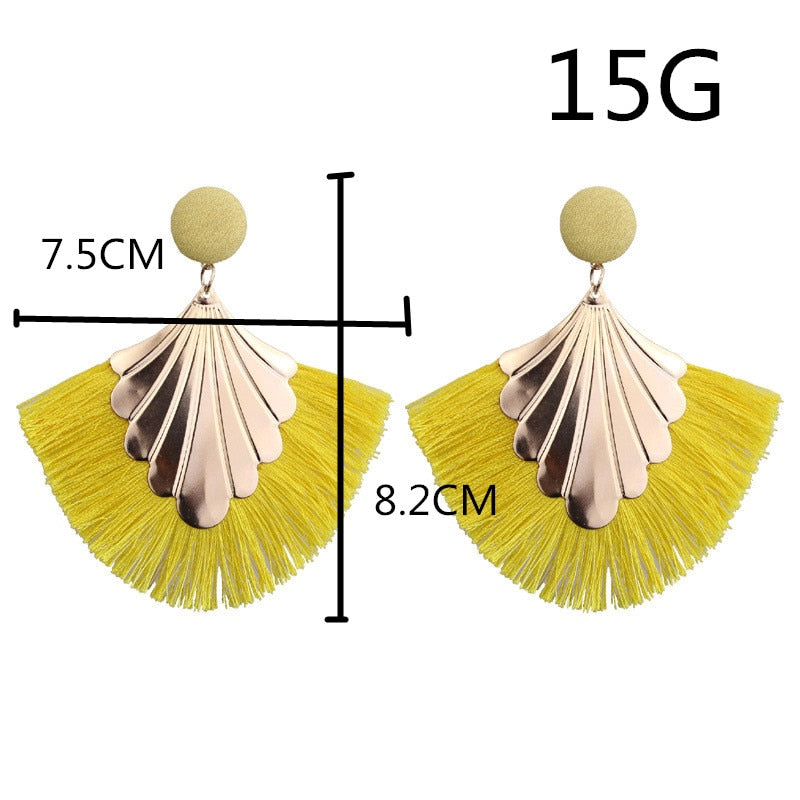 Bohemia Fan Shaped Tassel Earrings For Women Exaggerated Big Statement Fringed Earrings Vintage Dangle Drop Earrings