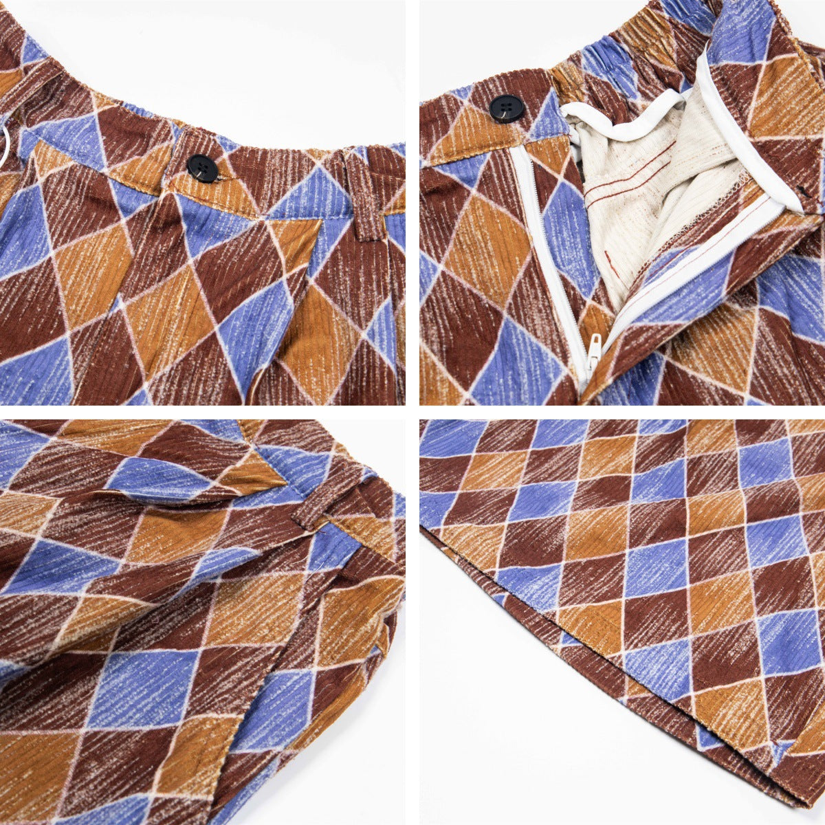 Retro Diamond Grid Shorts Unisex Summer New Casual Loose Five-Quarter Pants Wide Leg Pants