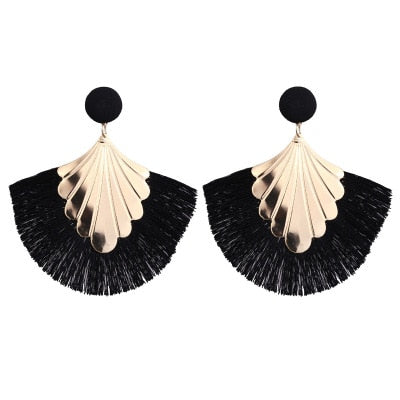 Bohemia Fan Shaped Tassel Earrings For Women Exaggerated Big Statement Fringed Earrings Vintage Dangle Drop Earrings