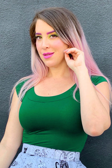 Retro Boat Neck Top in Kelly Green