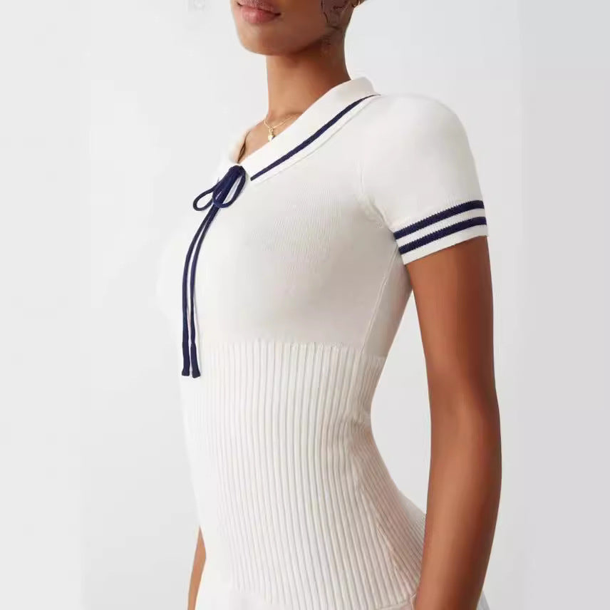 Women's New College Style Short Sleeve Striped Knitted Dress
