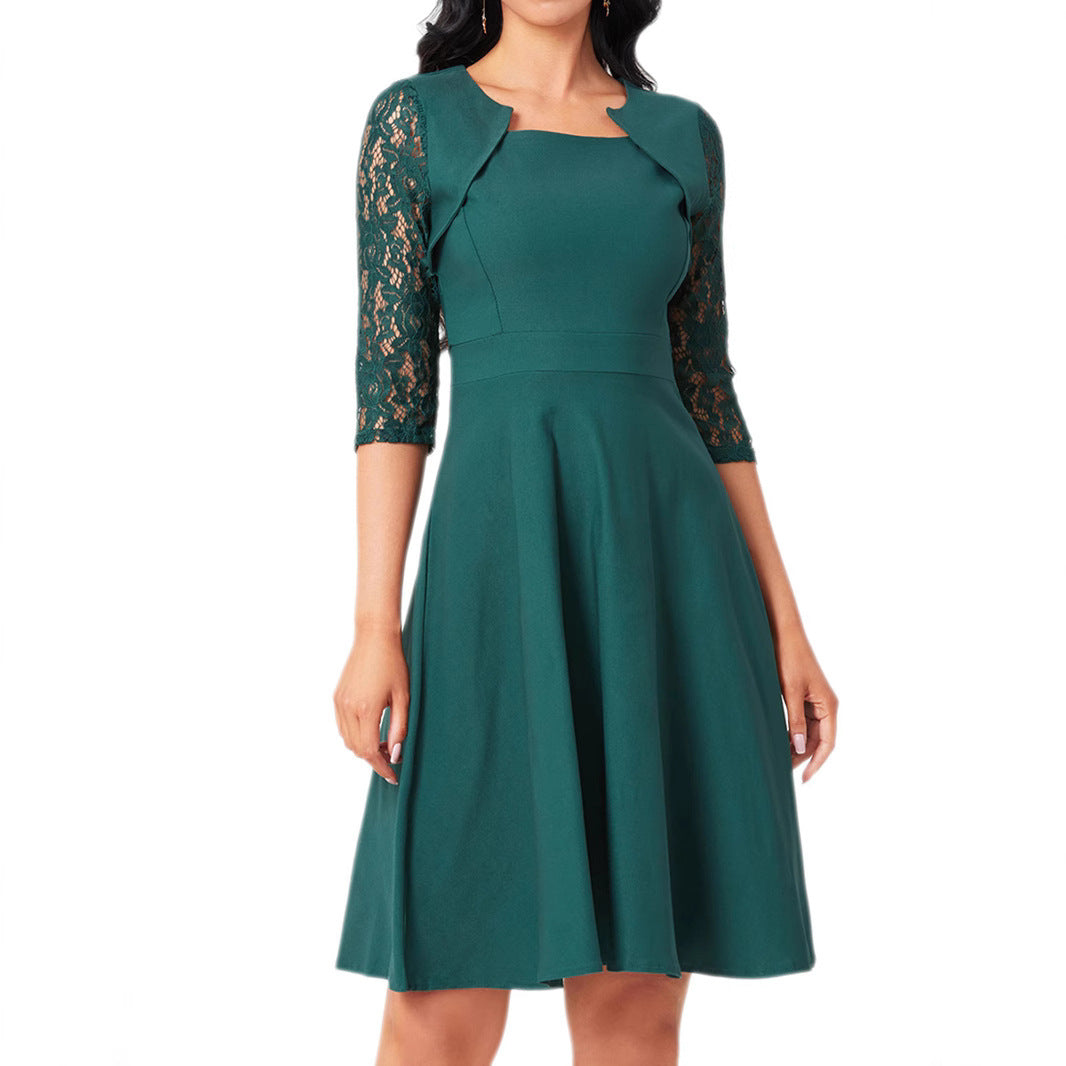 Women's Fashion Personality Vintage Floral Lace Dress