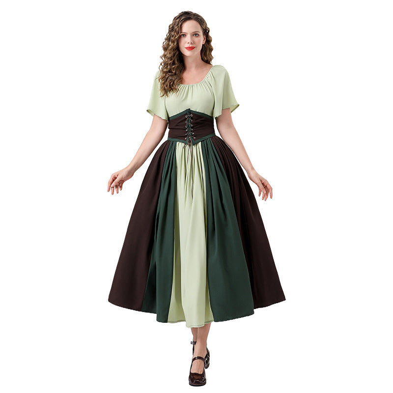 Medieval Vintage Dress with Patchwork Flutter Sleeves Princess Style Formal Gown Puffy Dress