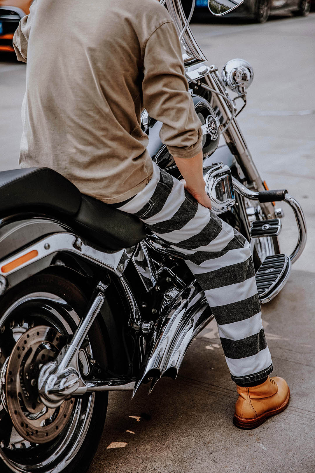 Wide Striped Prison Motorcycle Pant