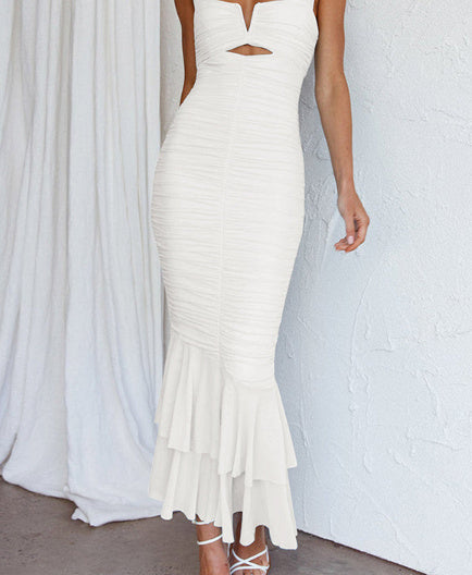 Off-the-shoulder Pleated Fishtail Dress For Women