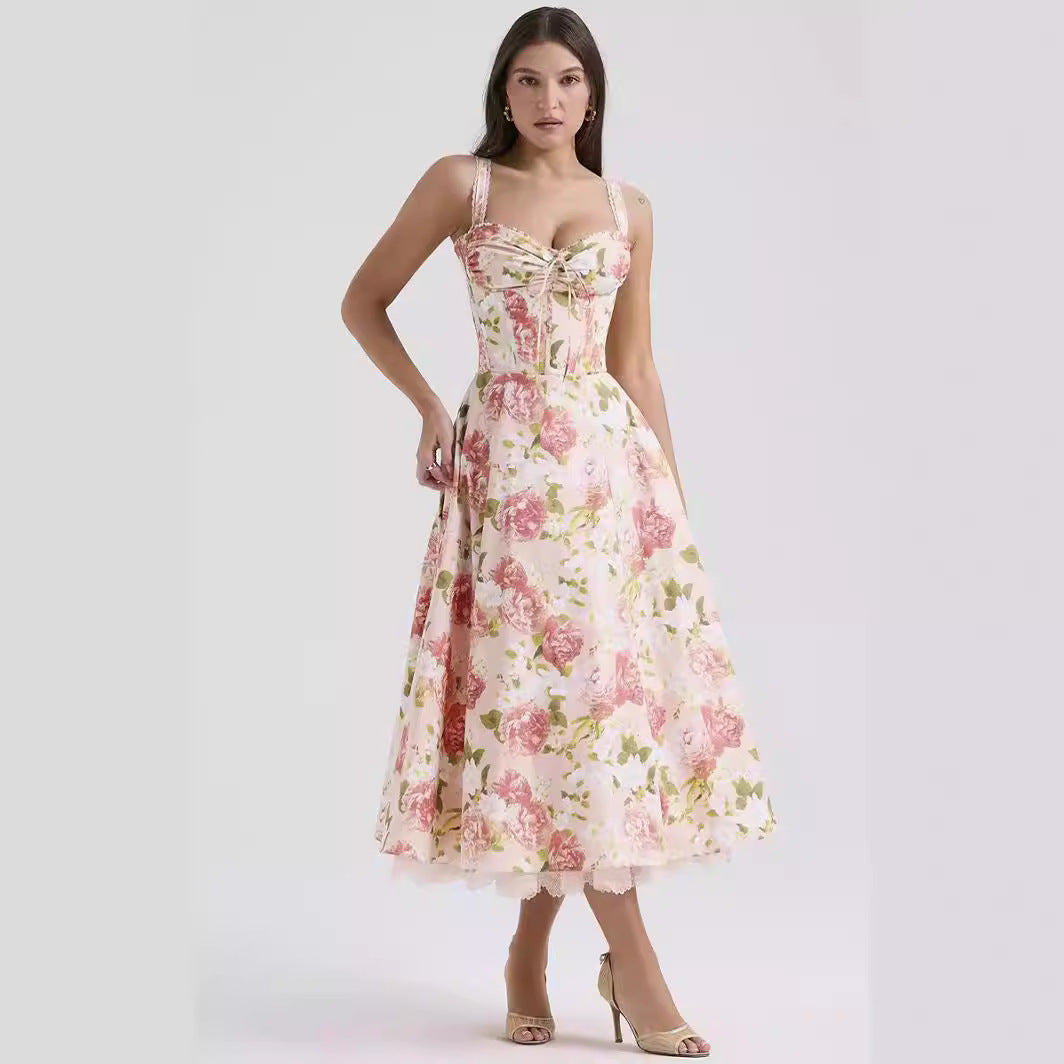 Floral Series French Strap Gentle Dress