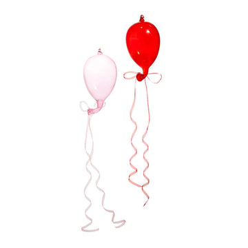 5.5" Blown Glass Balloon Ornament Set of 2 Pink & Red