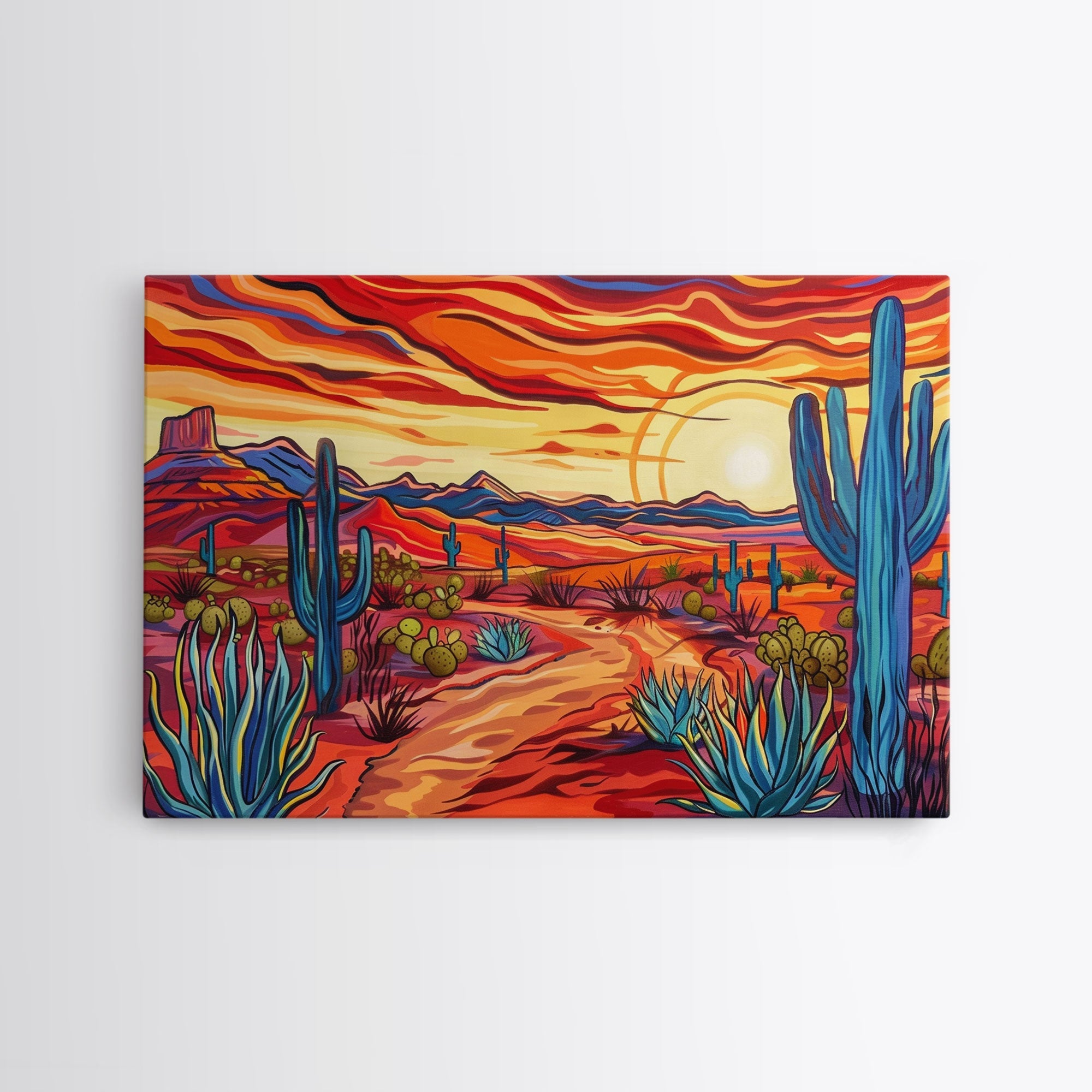 Mid Centry Modern Pop Art Style Desert Landscape Painting Canvas Print, Retro Style Wall Art, Home Decor, Desert Wall Art, Arizona Art