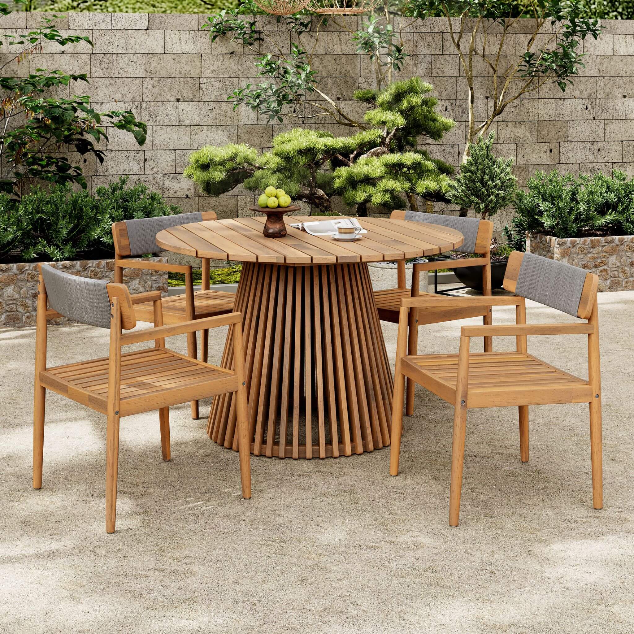 Premium 5-Piece Acacia Wooden Outdoor Furniture Patio Set With Dining Chairs And Table (SAK70445)
