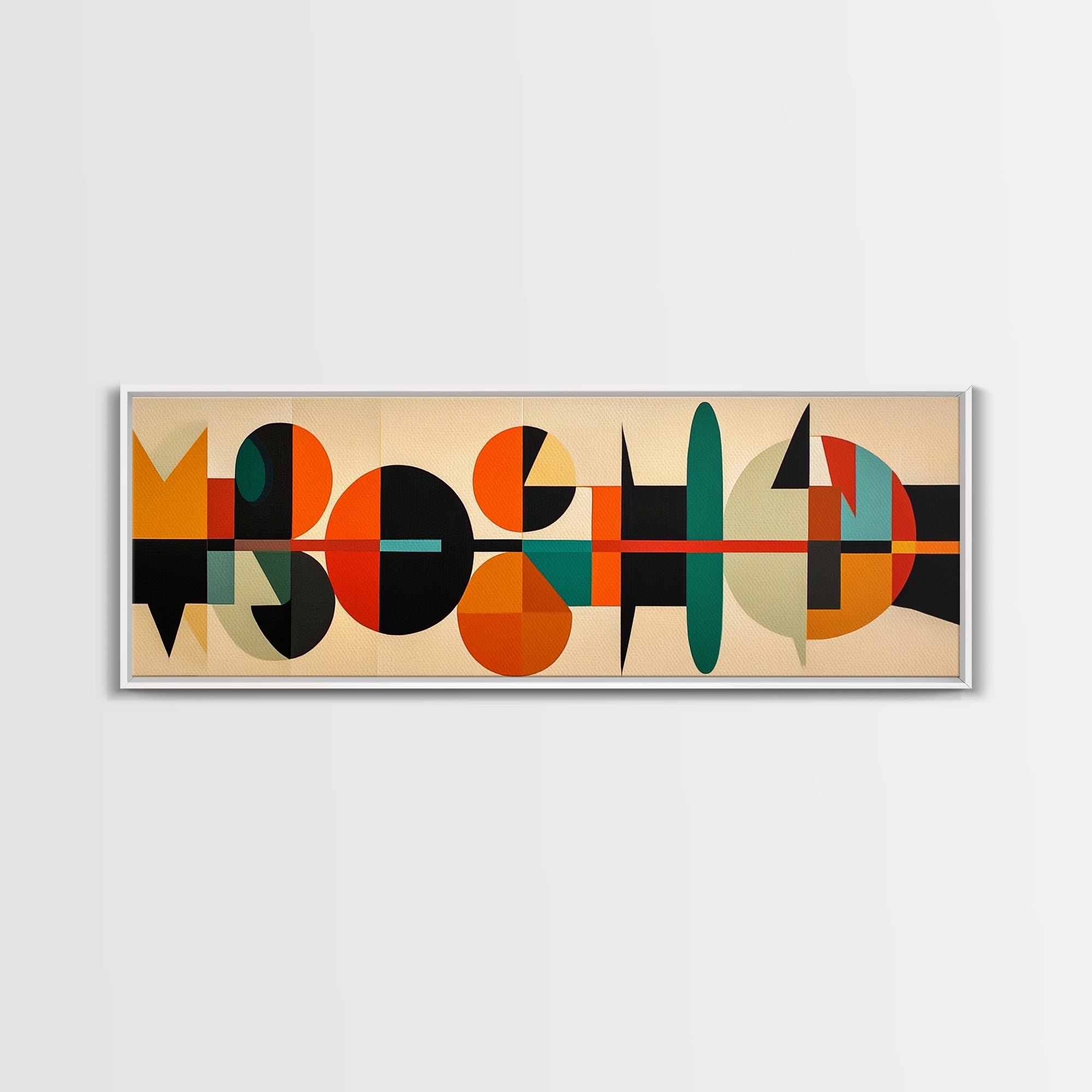 Mid-Century Modern Abstract Geometric Pattern Wall Art, Canvas Print, Wide Panoramic Wall Art For Living Room