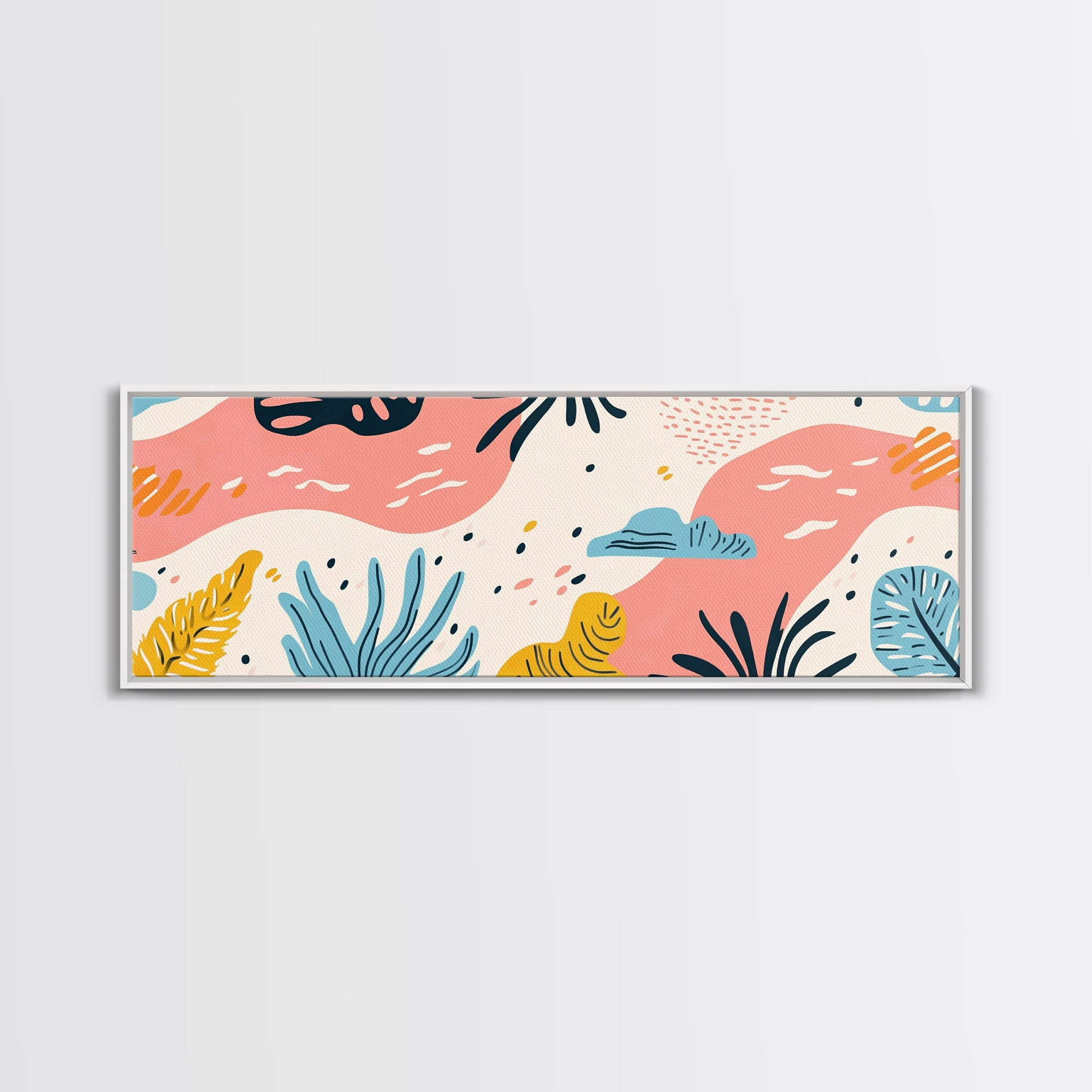 Retro Art From the 90s, Framed Canvas Print, High School Art, Abstract Extra Wide Panoramic Painting, Retro Vibes Home Decor
