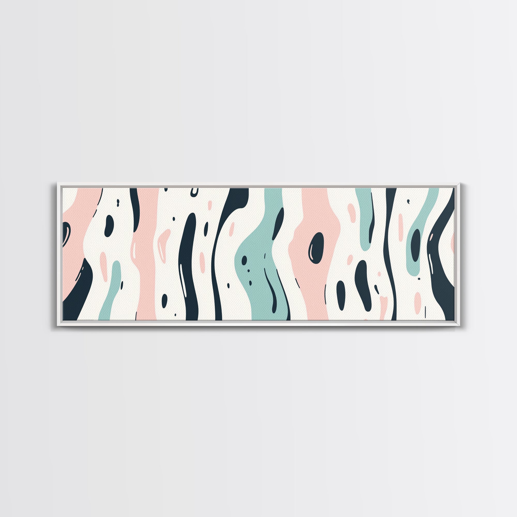 Retro Pink and Turquoise Animal Print Abstract Art, Framed Canvas Print, Wood Framed Extra Large Panoramic Art, 20x60 Art, 24x72 Art