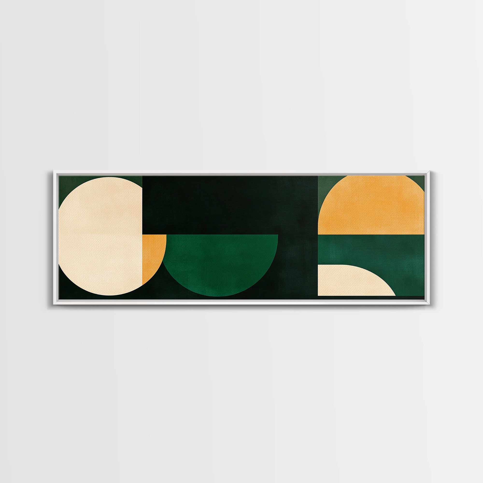 Squares and Circles, Geometric Pattern MCM Wall Art, Panoramic Framed Canvas Print, Wide and Narrow Art, Above Sofa living Room Wall Art