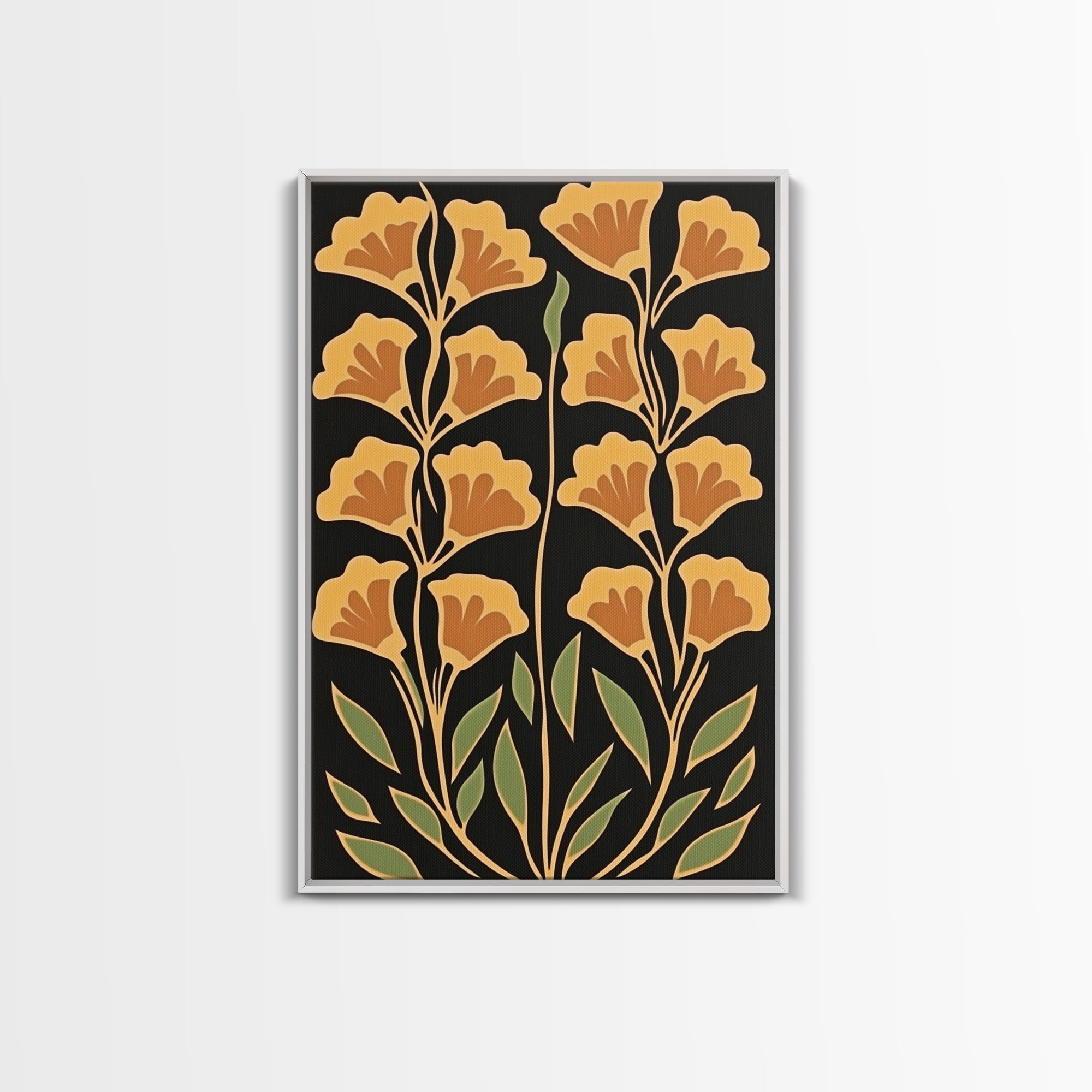 Abstract Flower Retro Painting Canvas Print, Large Wall Art, Original Minimalist Yellow Floral Art, Custom Painting Boho Wall Decor Living Room