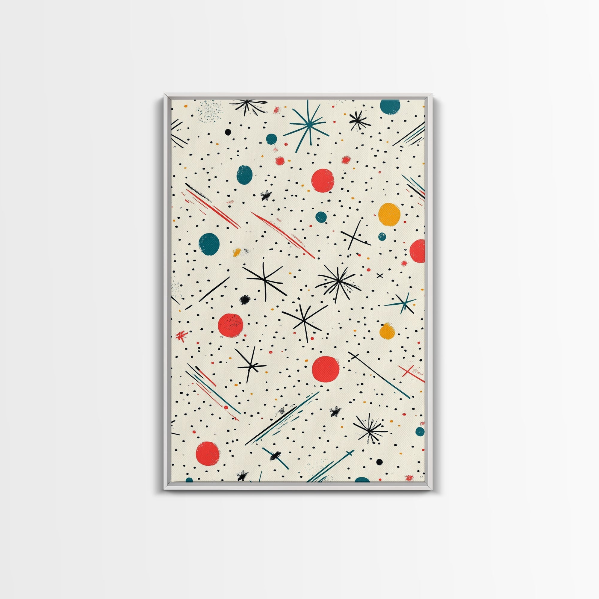 Retro MCM Style Pattern Wall Art, Wood Framed Canvas, Canvas Print, Home Decor, Office Or Bedroom Wall Art, Retro Vibes Decor