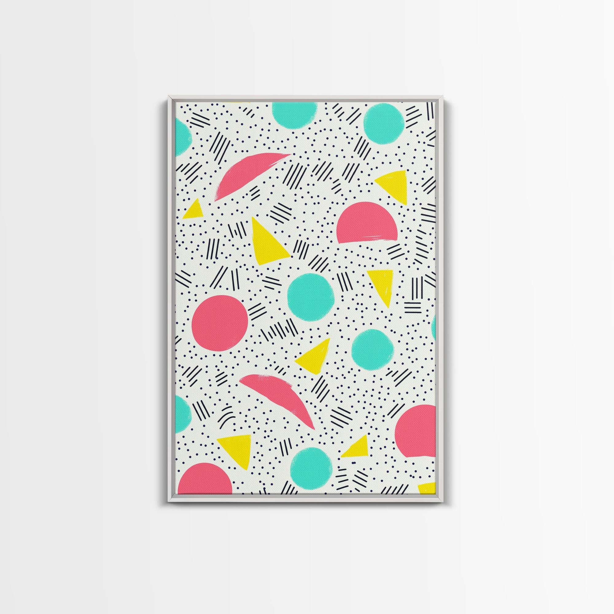 Retro Style Preppy Wall Art Framed Canvas Print, 90s Style Shopping Mall Style Abstract Art