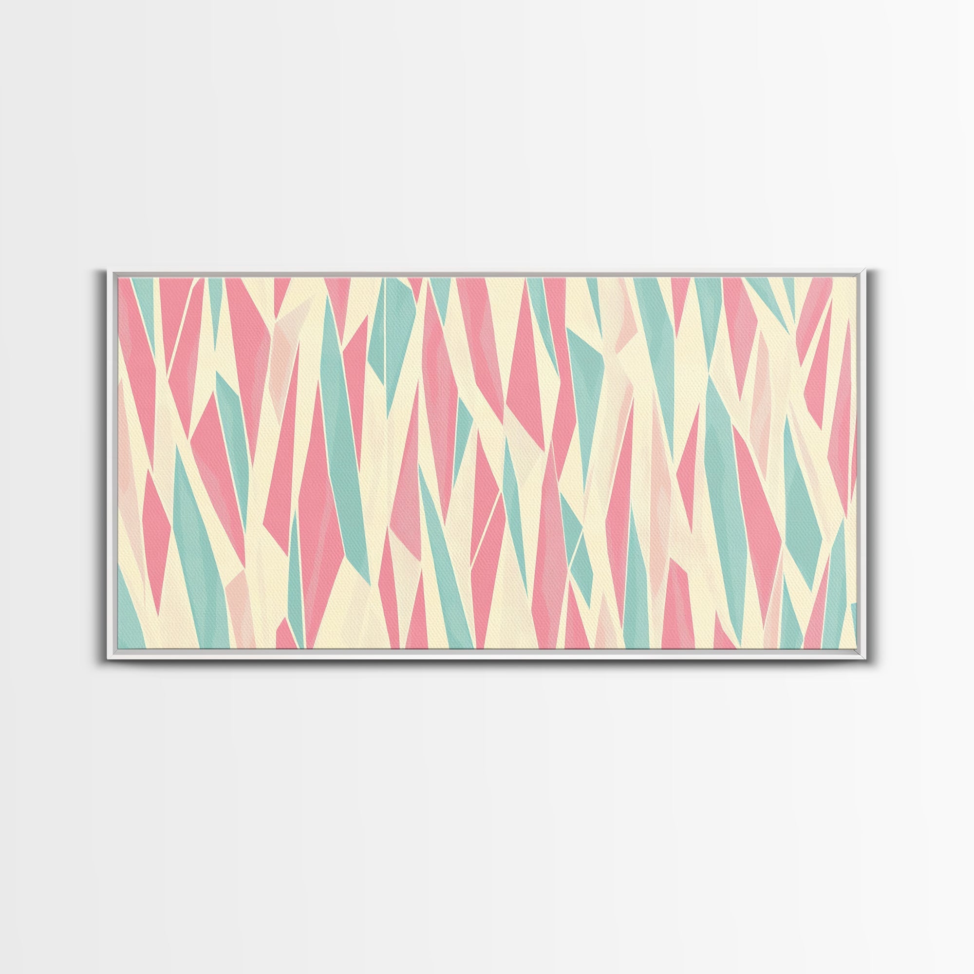 Pastel Mid-Century Modern Art - Retro Geometric Wall Art - Framed Canvas Print - Modern Abstract Painting - Bold Bright Colors