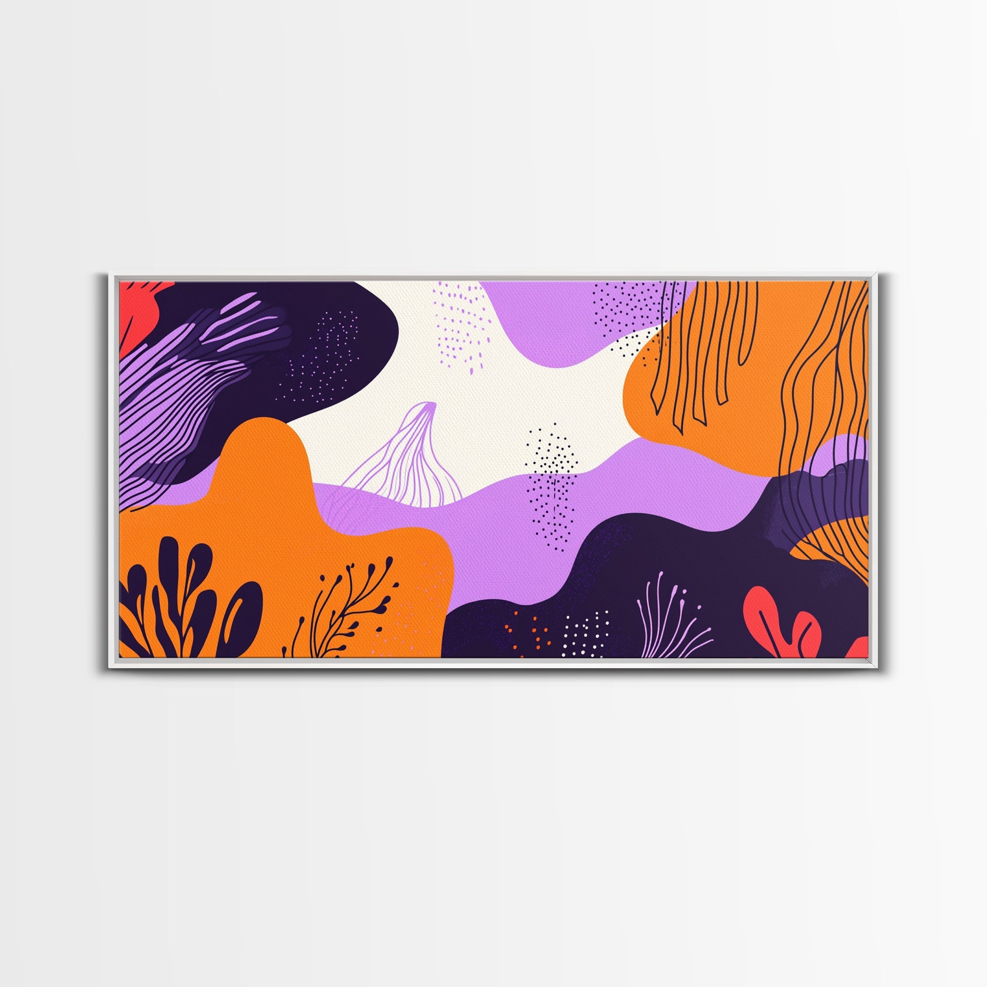 Purple And Orange Preppy Wall Art Framed Canvas Print, Retro 90s Style Wall Art