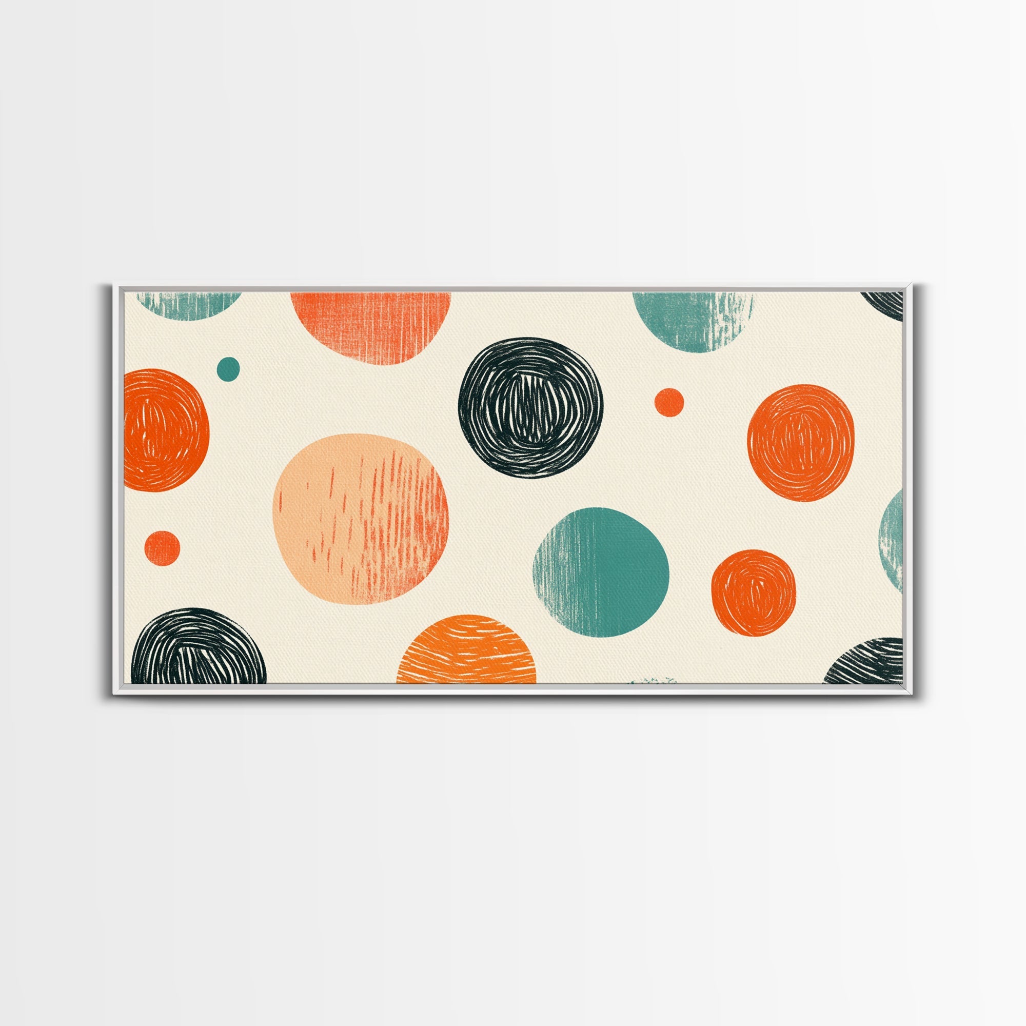 Mid-Century Modern Dots Framed Canvas Print, Preppy Home Decor, Retro 90s Style Wall Art