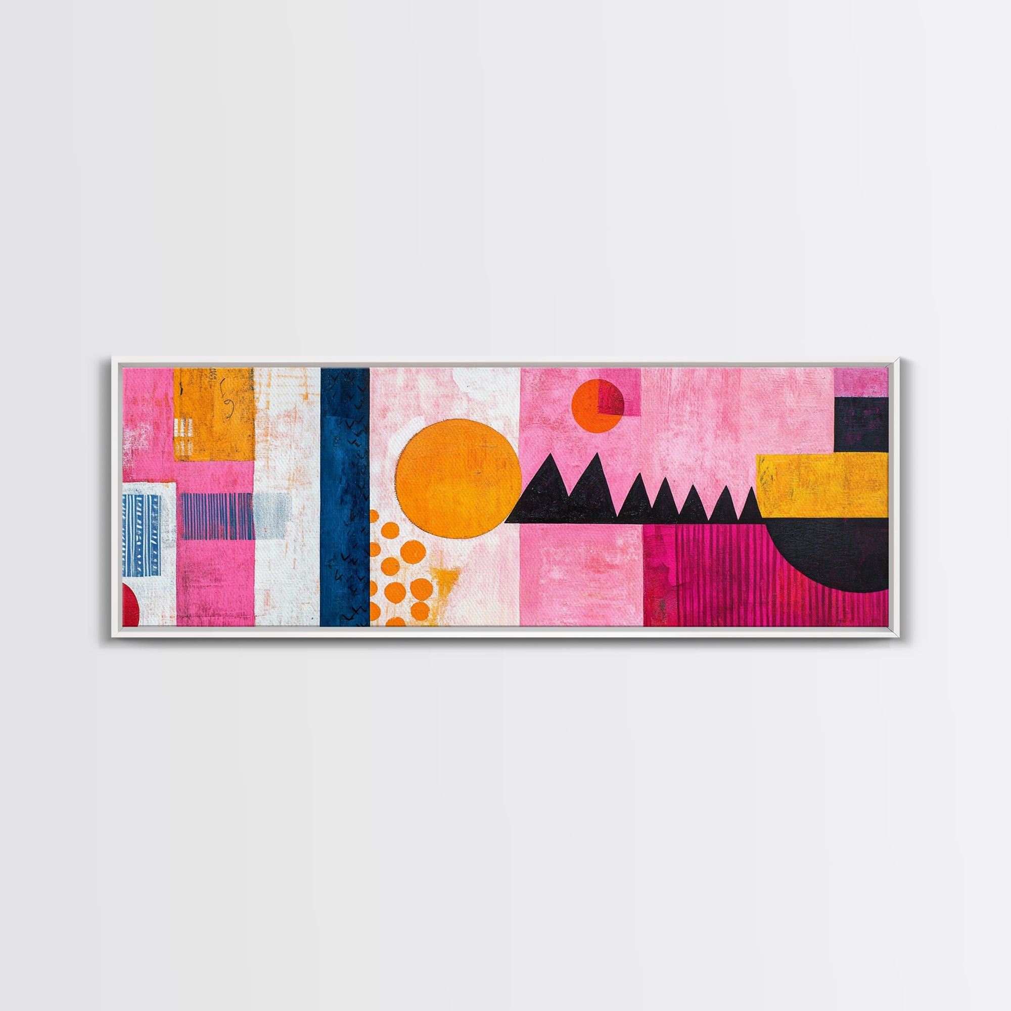 Modern Abstract Canvas Print Pink Orange Wall Art Geometric Whimsical Design Minimalist Art Above Sofa Extra Wide Unique Decor