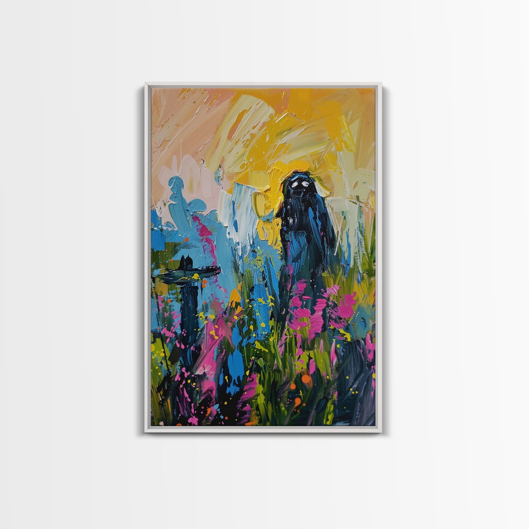 Halloween Ghost Bride Framed Canvas Print, Unique Spooky Decor, Living Room Art, Whimsical Ghostly Home Decoration, Retro Style Wall Art