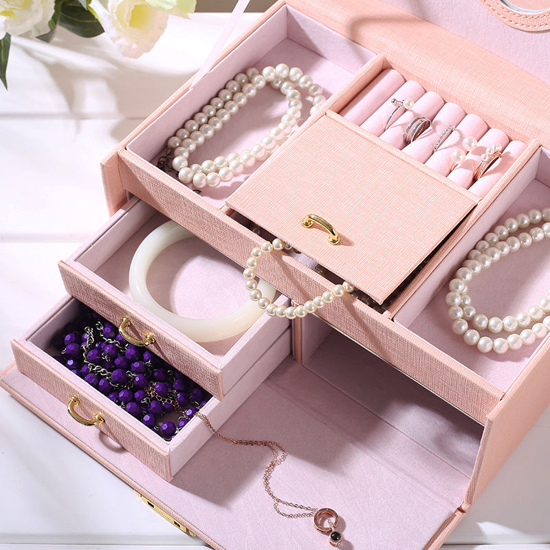 Jewelry Three-layer Storage Box Wooden