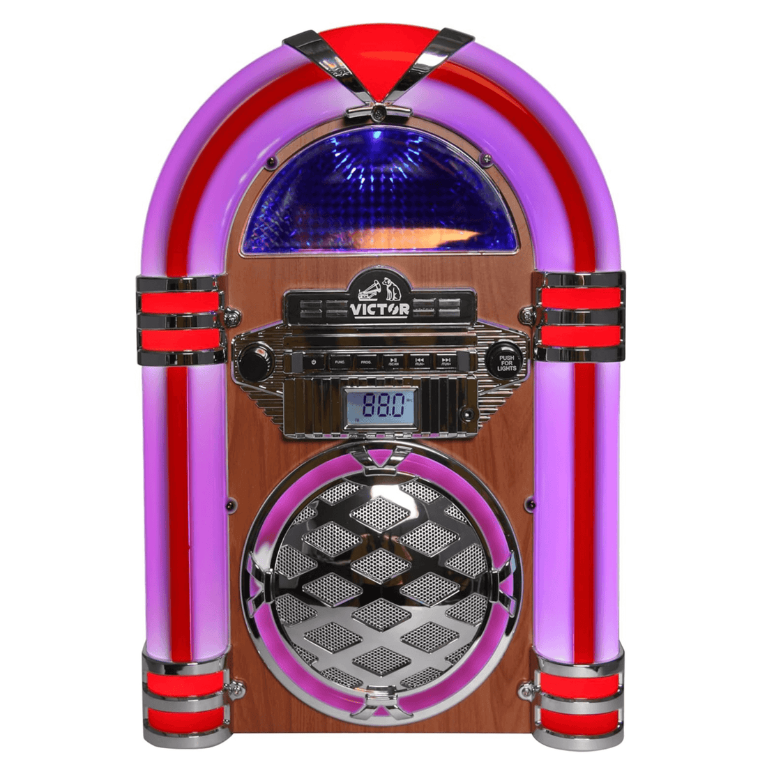 Victor Broadway II Desktop CD Jukebox with Multi-Color LED Lighting and FM Radio