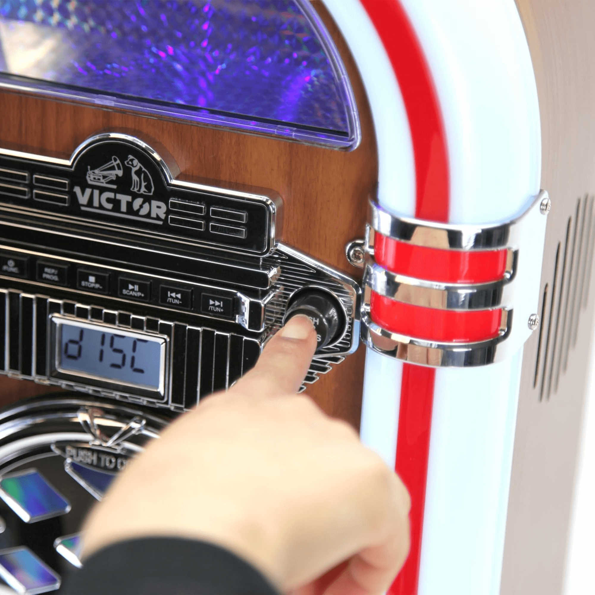 Victor Broadway II Desktop CD Jukebox with Multi-Color LED Lighting and FM Radio