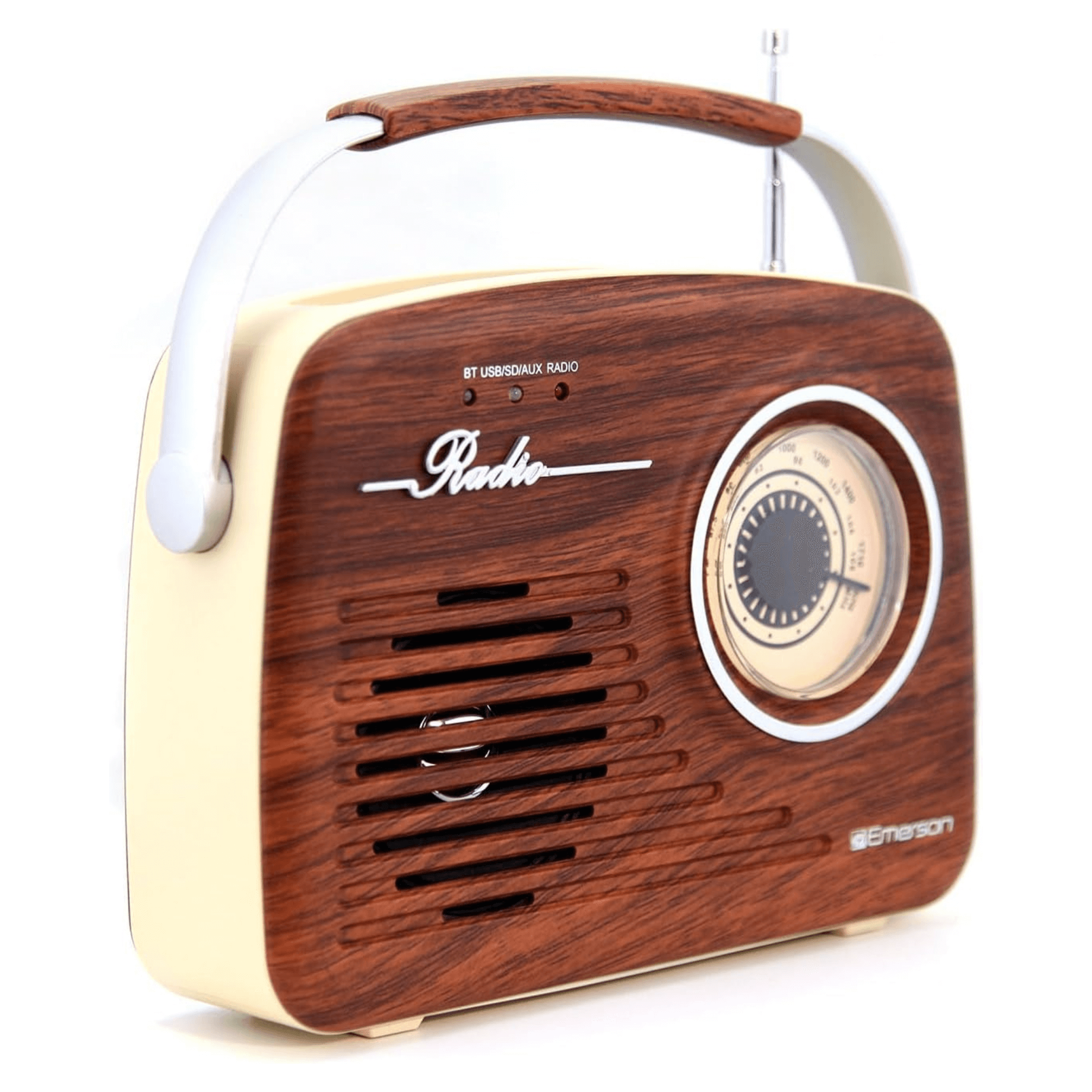 Emerson Portable Retro Radio with Built-In Rechargeable Battery and Memory Set