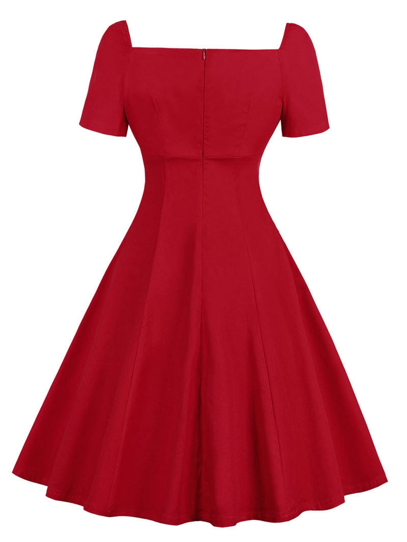 Plus Size Lace Panel Sweetheart Neck Vintage Dress