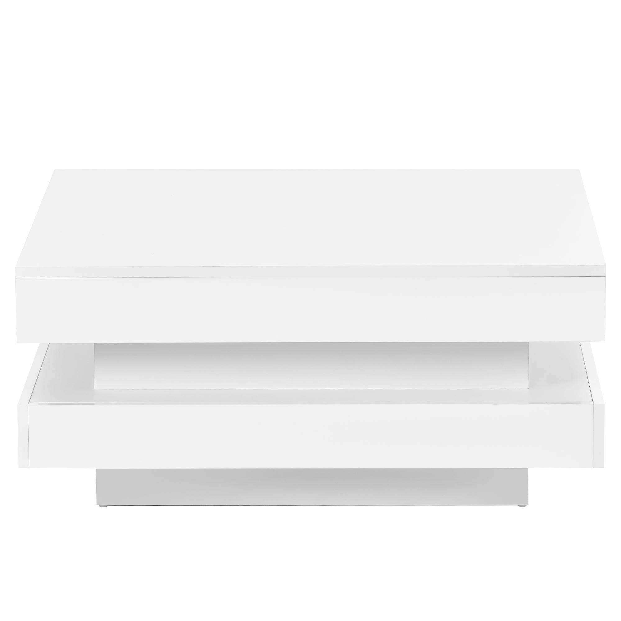 ON-TREND High Gloss Minimalist Design with LED Lights 2-Tier Square Coffee Table White