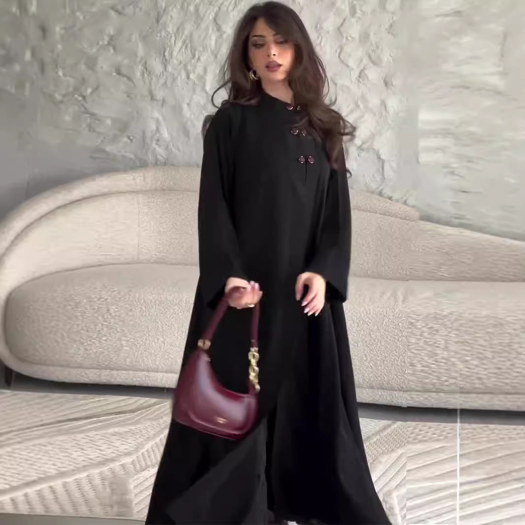 Long sleeved high waisted slim fit solid color retro dress with temperament