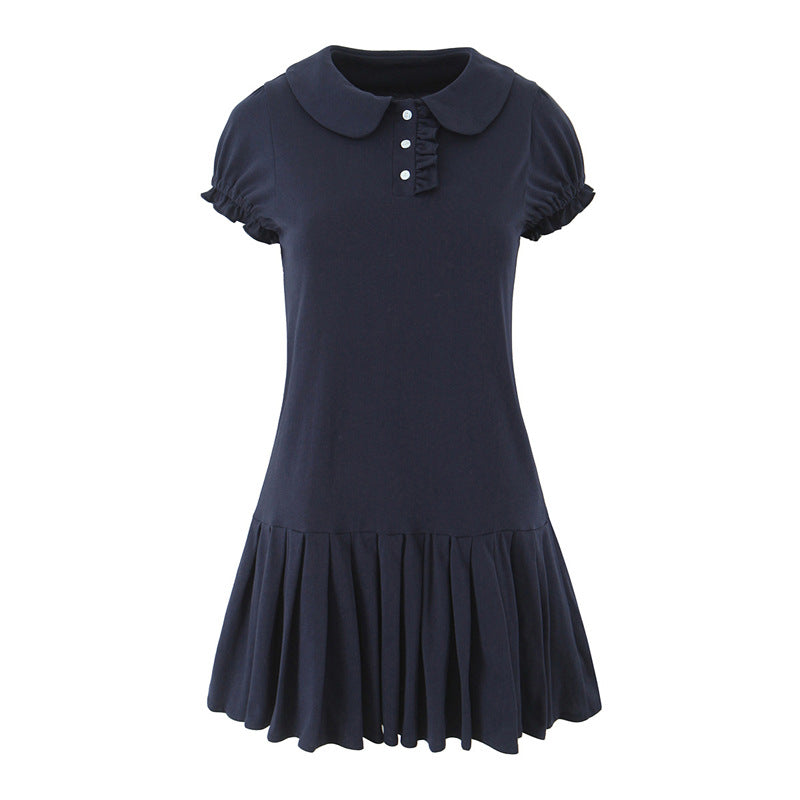 Spring New Women's Fashion Design Unique Versatile Slimming Casual Retro Peter Pan Collar Dress