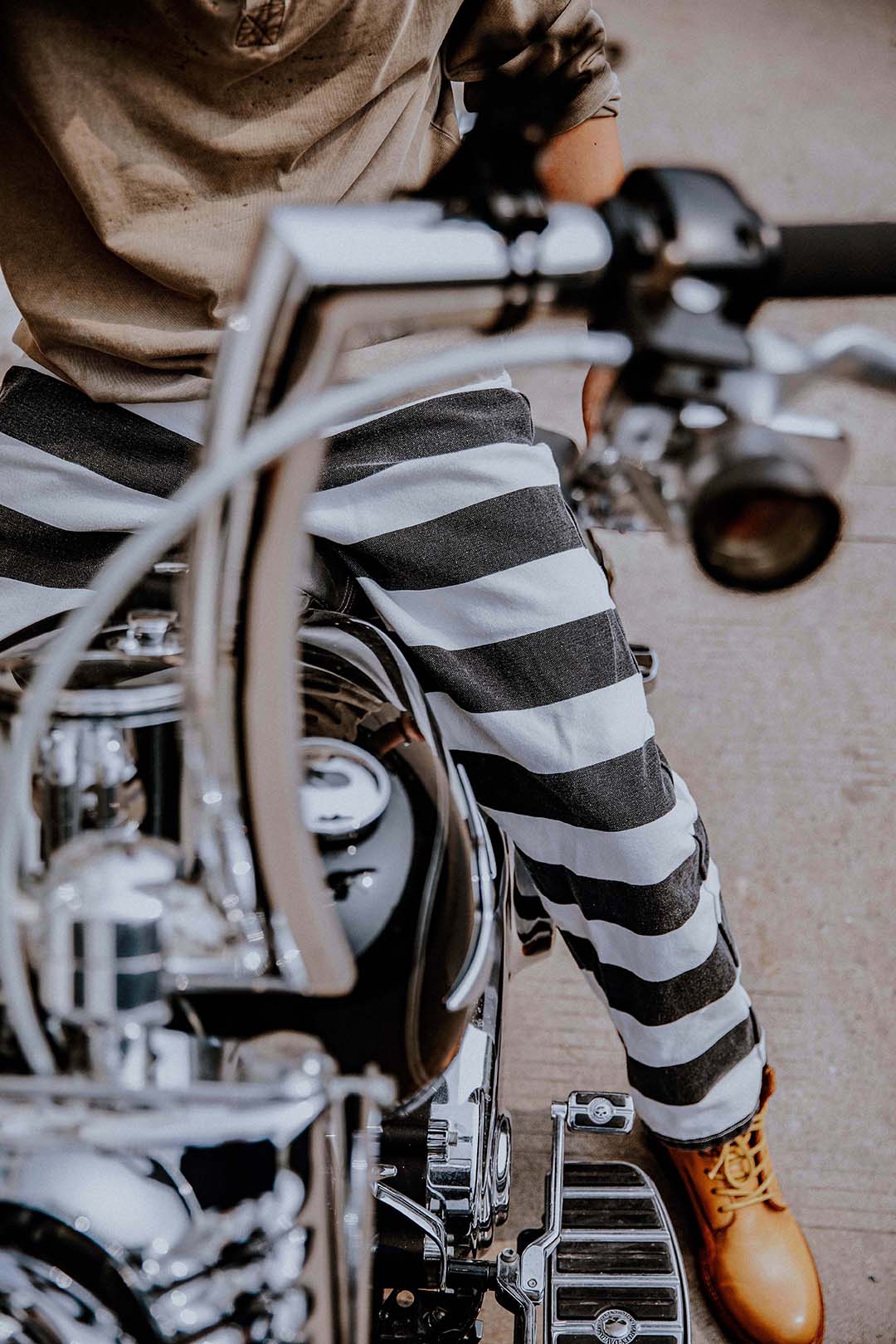Wide Striped Prison Motorcycle Pant