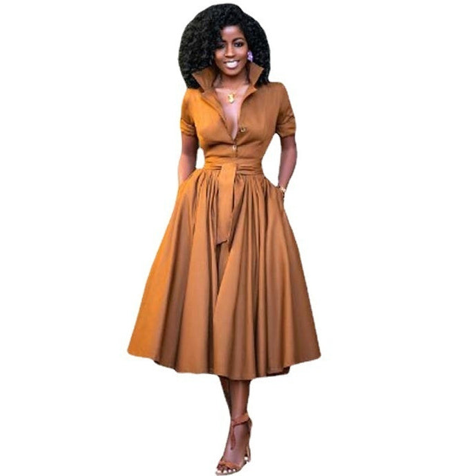 Women's Polyester Belted Half Sleeve Cardigan Dress