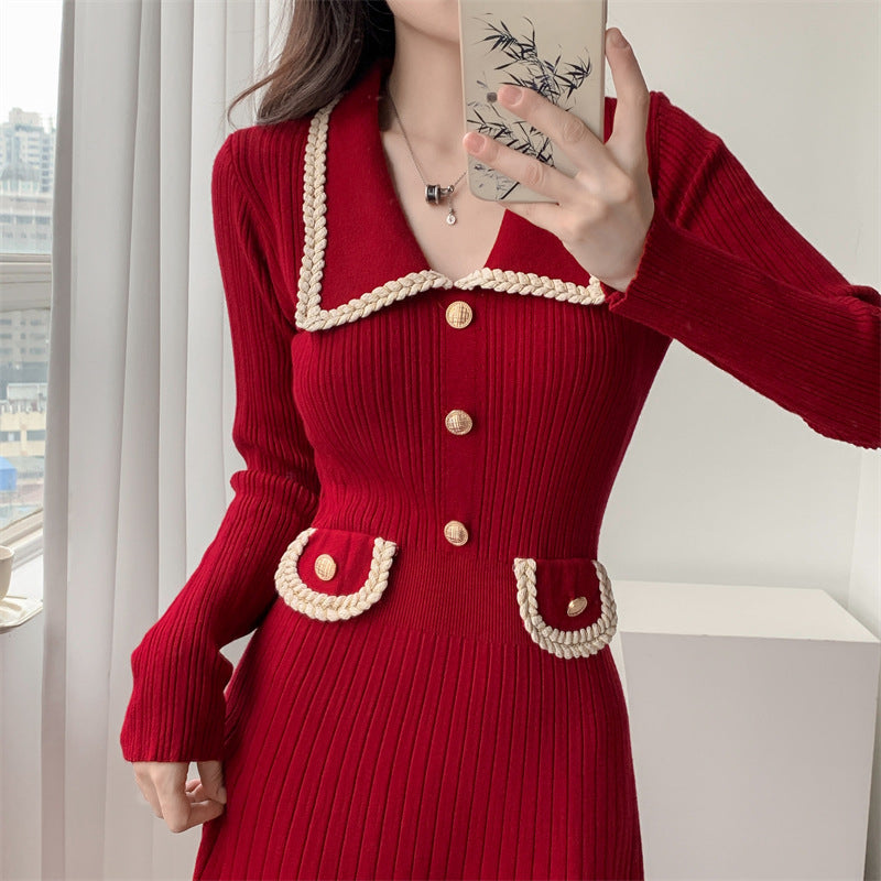 French Style Long Sleeve Knitted Women's Clothing