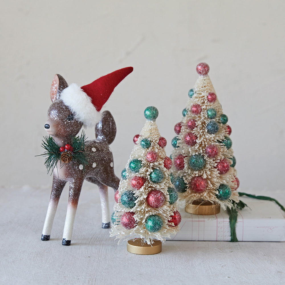 10" Christmas Fawn w/ Santa Hat & Glitter