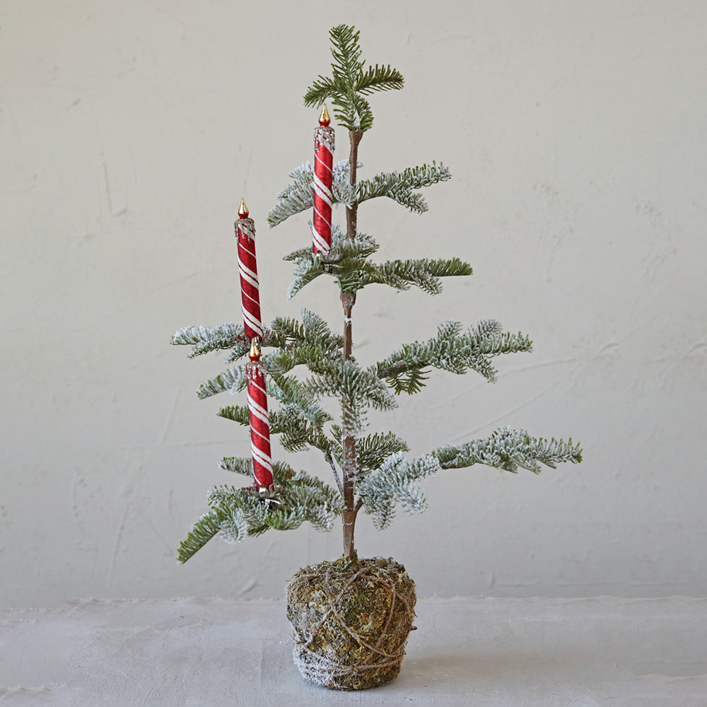 6"H Glass Candle Clip-on Ornaments w/ Glitter, Red & White, Set of 3