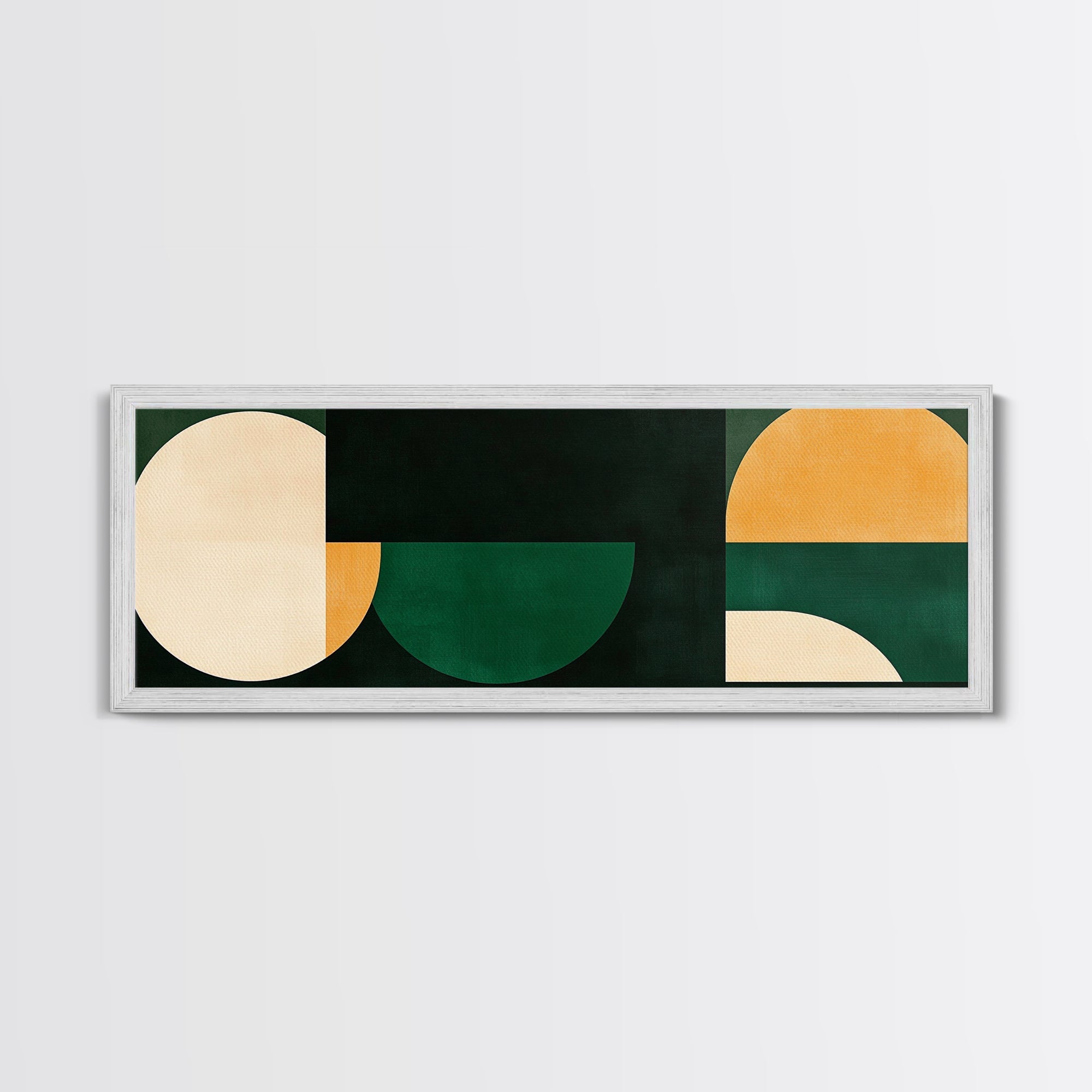 Squares and Circles, Geometric Pattern MCM Wall Art, Panoramic Framed Canvas Print, Wide and Narrow Art, Above Sofa living Room Wall Art