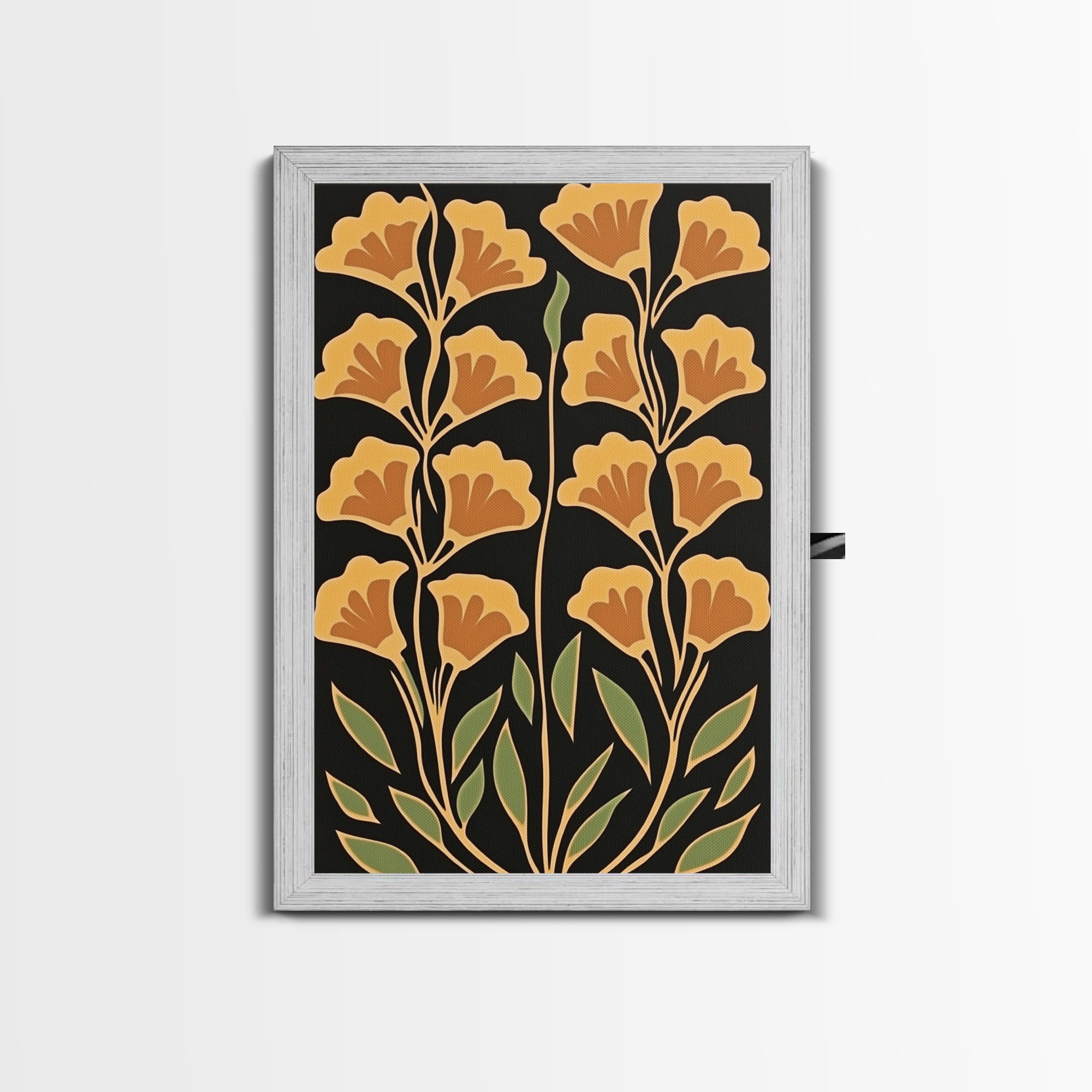 Abstract Flower Retro Painting Canvas Print, Large Wall Art, Original Minimalist Yellow Floral Art, Custom Painting Boho Wall Decor Living Room