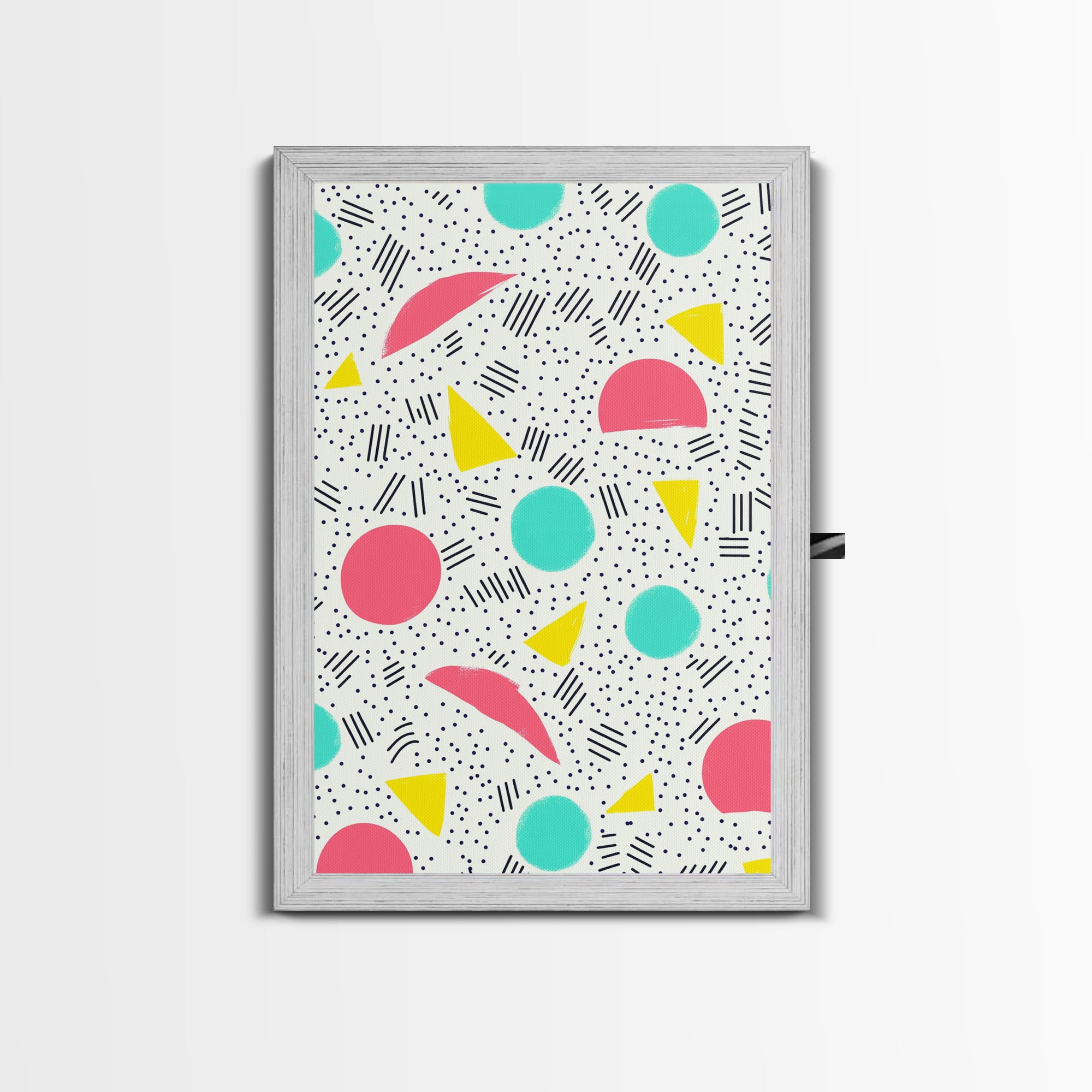Retro Style Preppy Wall Art Framed Canvas Print, 90s Style Shopping Mall Style Abstract Art
