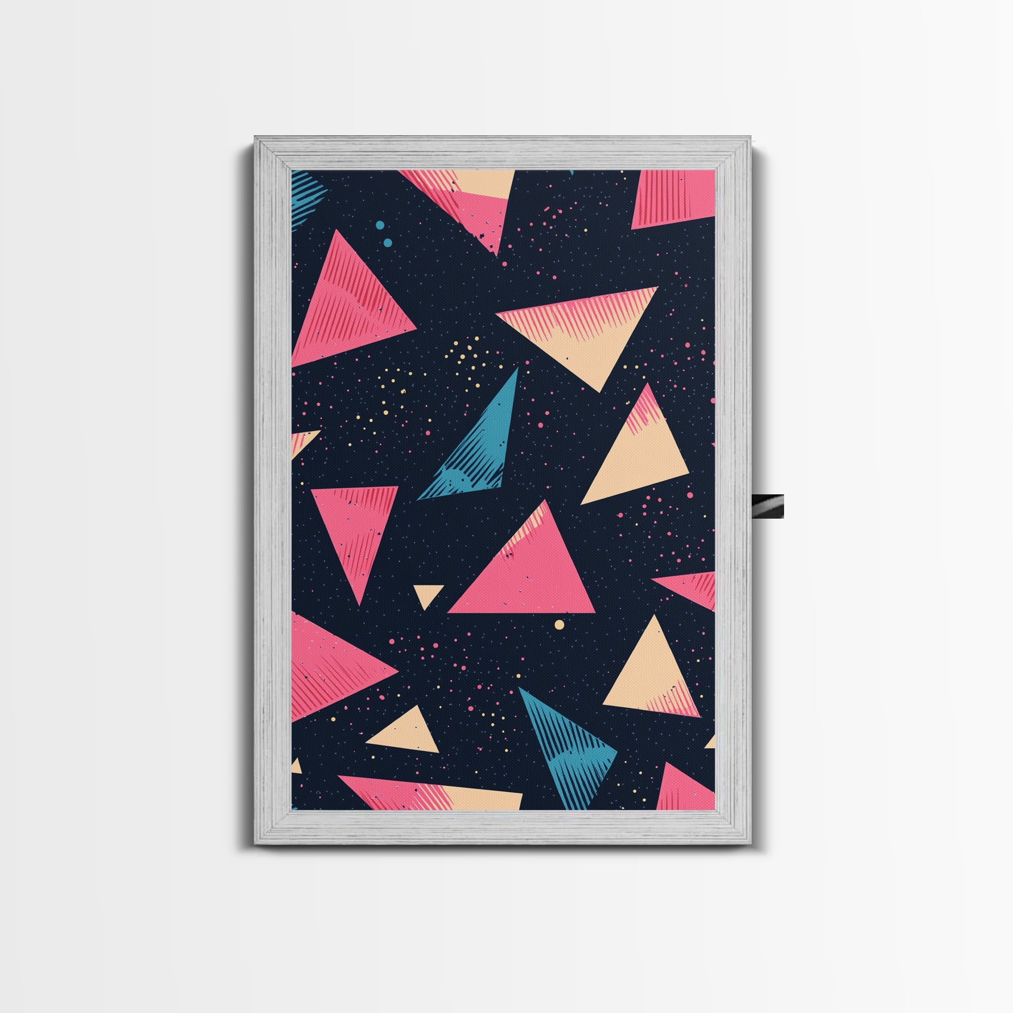 Retro 90s Style Wall Art Framed Canvas Print, Synthwave Abstract Triangles